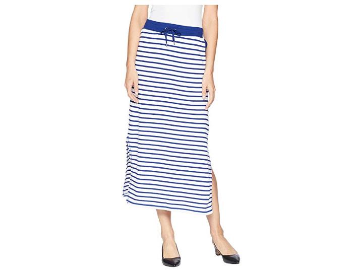Lauren Ralph Lauren Striped French Terry Maxi Skirt (soft White/true Sapphire) Women's Skirt