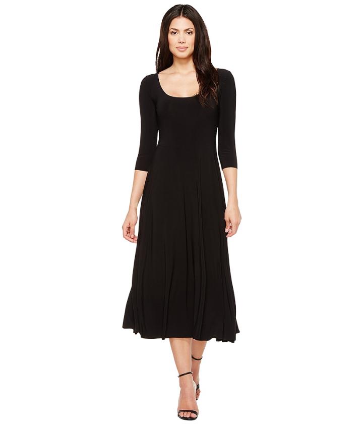 Kamalikulture By Norma Kamali Three-quarter Sleeve Reversible Scoop Neck Flaired Dress (black) Women's Dress