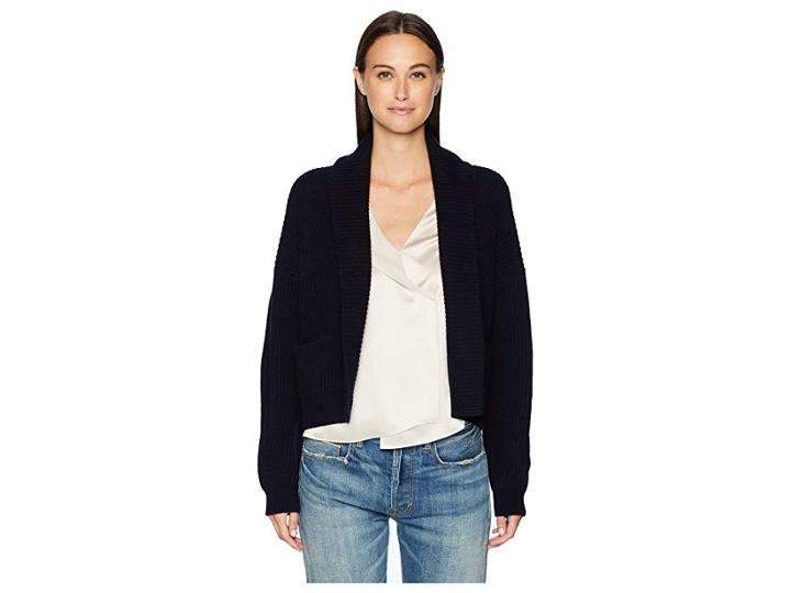 Vince Cropped Rib Cardigan (coastal Blue) Women's Sweater