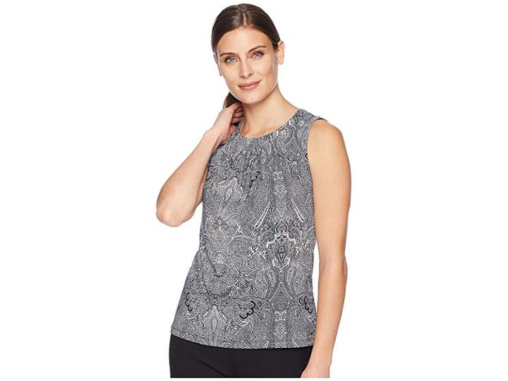 Tommy Hilfiger Printed Bead Neck Knit Top (midnight/multi 1) Women's Clothing