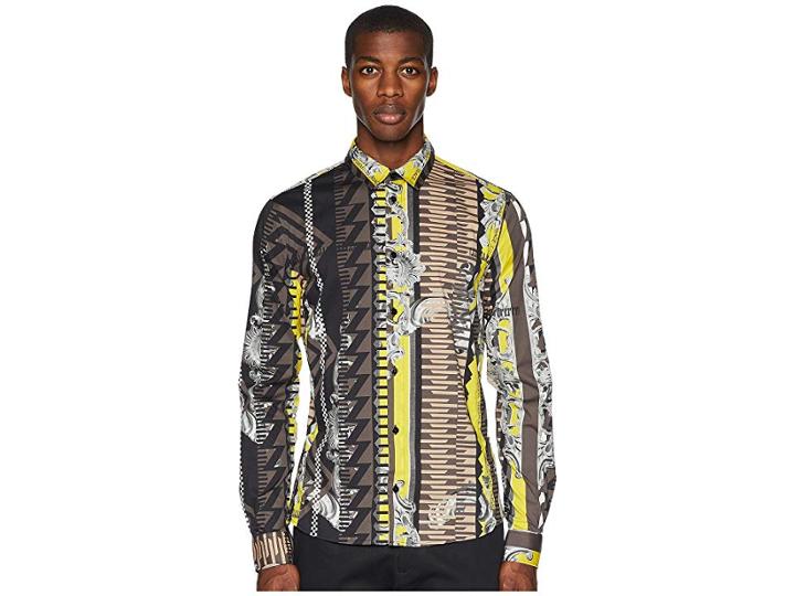 Versace Jeans Logo Button Down (grey/green) Men's Clothing