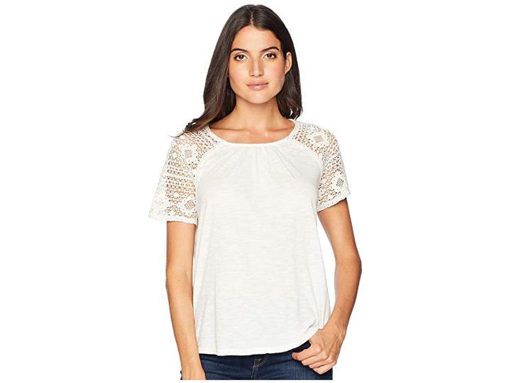 Lucky Brand Lace-up Peasant Top (marshmallow) Women's Clothing