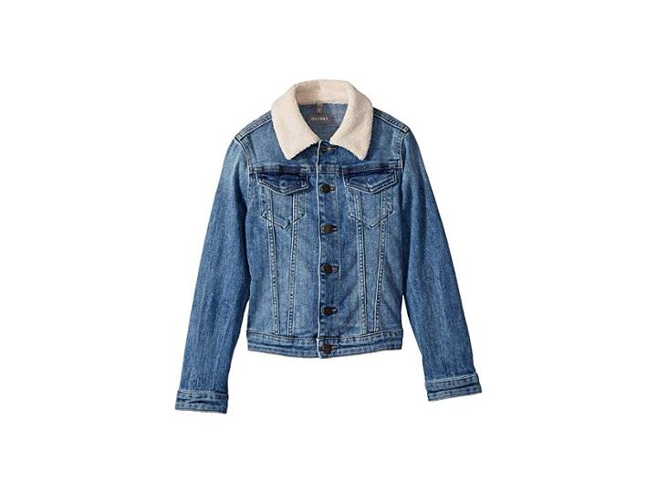 Dl1961 Kids Manning Mid Wash Denim Jacket With Pink Sherpa Collar And Heart Embroidered On Back (big Kids) (breaker Blue) Girl's Coat