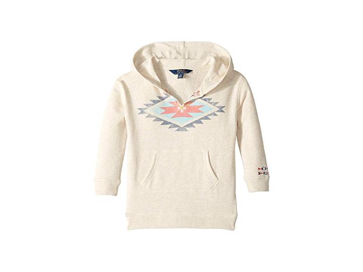Polo Ralph Lauren Kids Cotton-blend Graphic Hoodie (little Kids) (oatmeal Heather) Girl's Sweatshirt