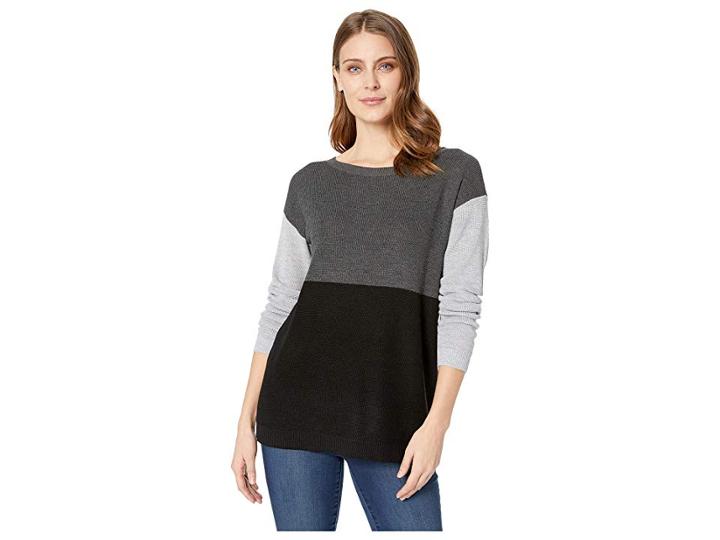 Vince Camuto Long Sleeve Crew Neck Color Block Sweater (medium Heather Grey) Women's Sweater