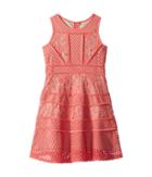 Us Angels Lace And Mesh Fit-and-flare Dress (big Kids) (coral) Girl's Dress
