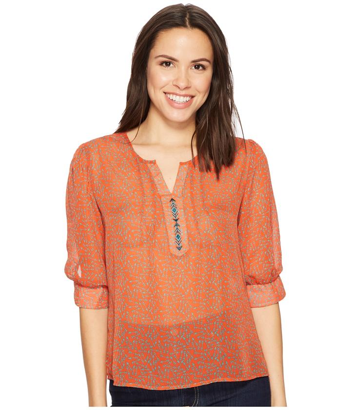 Cruel 3/4 Sleeve Printed Chiffon (orange) Women's Clothing