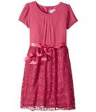 Us Angels Cap Sleeve Dress With Sparkle Ribbon (big Kids) (magenta) Girl's Dress