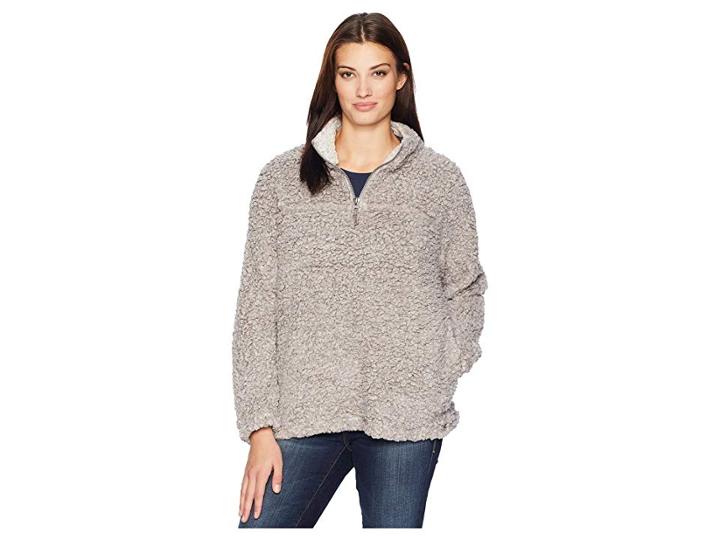 Dylan By True Grit Soft Shearling Tipped Pile 1/4 Zip Stadium Pullover (grey) Women's Clothing
