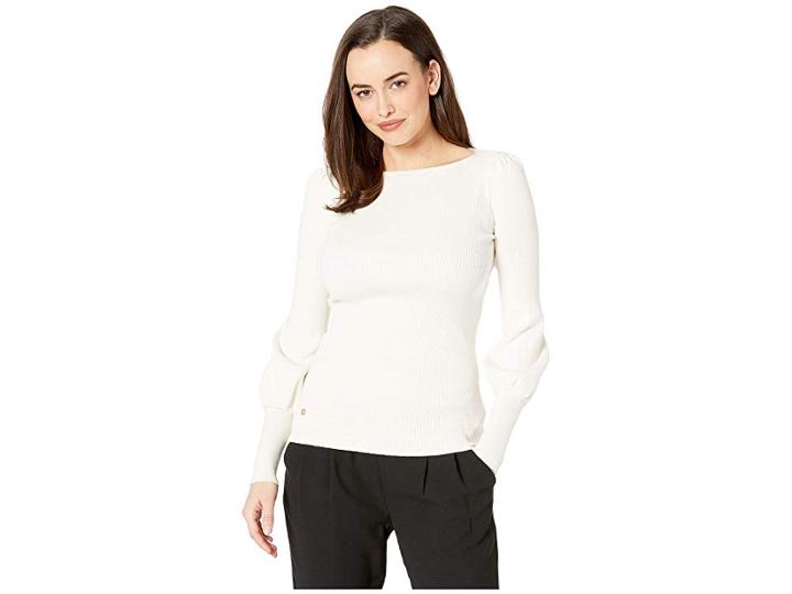 Lauren Ralph Lauren Puffed-sleeve Sweater (mascarpone Cream) Women's Sweater
