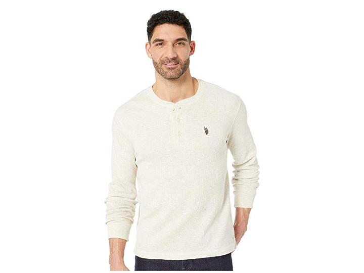 U.s. Polo Assn. Long Sleeve Thermal Henley Shirt (oatmeal Heather) Men's Long Sleeve Pullover