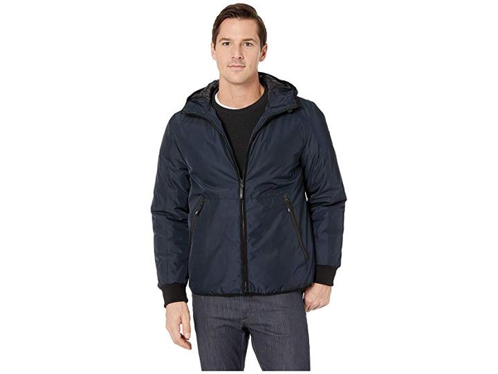 Kenneth Cole New York Poly Oxford Hooded Puffer (navy) Men's Clothing