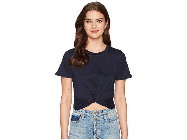 J.o.a. Twisted Front Short Sleeve Crop Tee (navy) Women's T Shirt