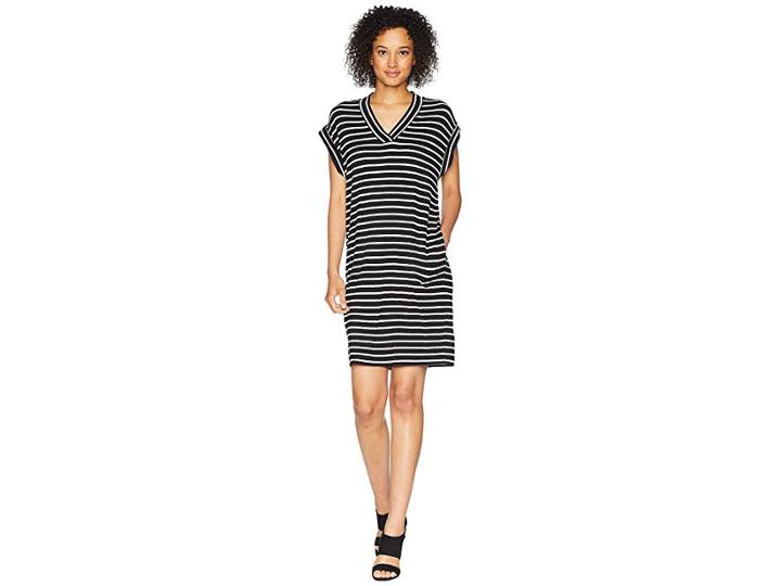 Calvin Klein V-neck Stripe Dress (black/white) Women's Dress