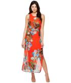 Vince Camuto Sleeveless Havana Tropical Maxi Dress W/ Slits (red Hot) Women's Dress