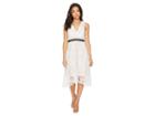 Donna Morgan Sleeveless Lace V-neck Fit And Flare With Waist Detail (white Wash) Women's Dress