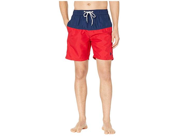 U.s. Polo Assn. Color Block Swim Shorts (engine Red) Men's Swimwear