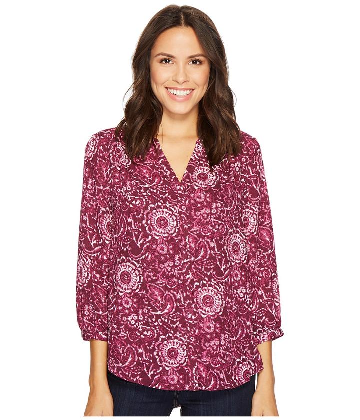 Nydj Blouse W/ Pleated Back (katazome Wine Berry) Women's Blouse