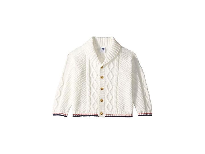 Janie And Jack Cable Knit Shawl Cardigan (infant) (white) Boy's Sweater
