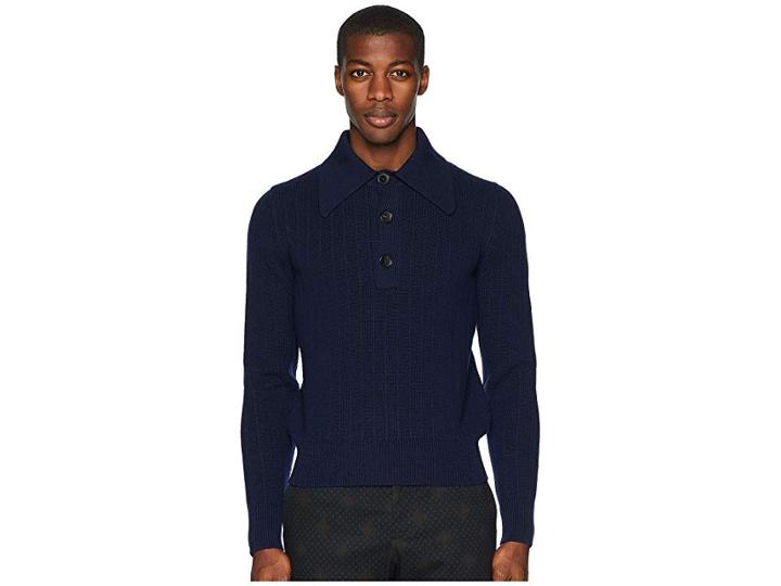 Etro Retro Long Sleeve Polo Sweater (navy) Men's Sweater