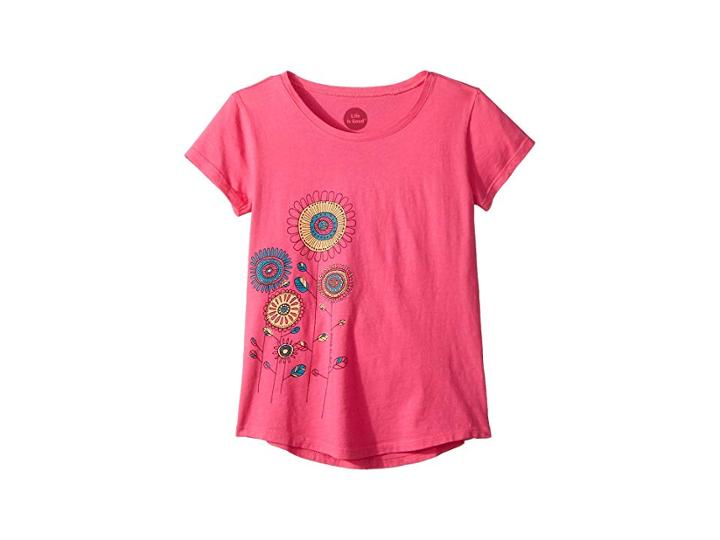 Life Is Good Kids Playful Flowers Smiling Smooth T-shirt (little Kids/big Kids) (fiesta Pink) Girl's T Shirt