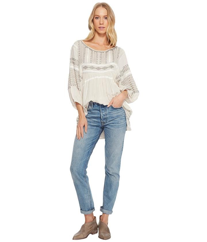 Free People Wild One Embroidered Top (ivory) Women's Blouse