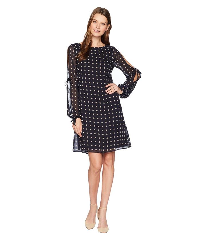 Chaps Potter Georgette Dot (navy/gold) Women's Dress