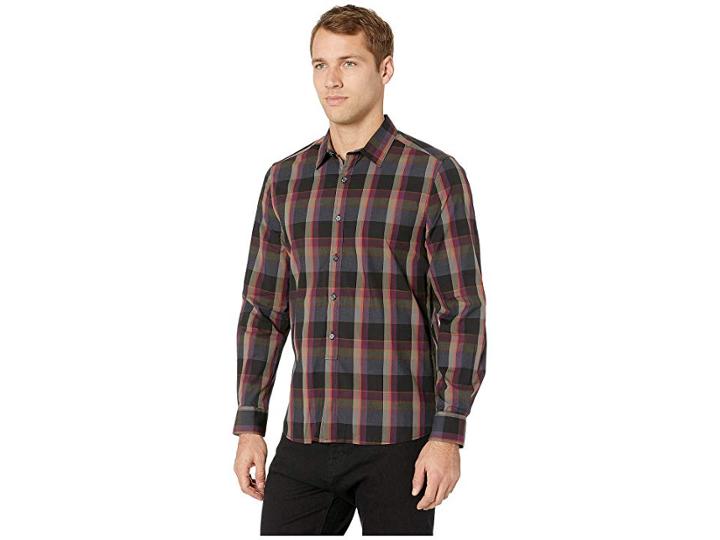 Kenneth Cole New York Long Sleeve Tonal Plaid Shirt (wine) Men's Clothing