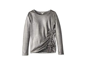Habitual Girl Julie Foil Coated Long Sleeve Knit (big Kids) (silver) Girl's Clothing