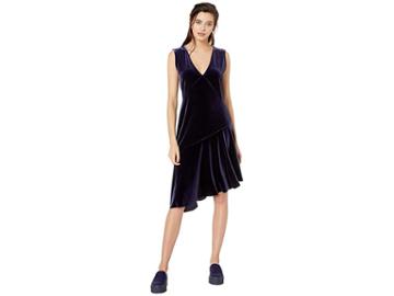 Nevereven Asymmetrical Stretch Velvet Ruffle Dress (one Am) Women's Dress