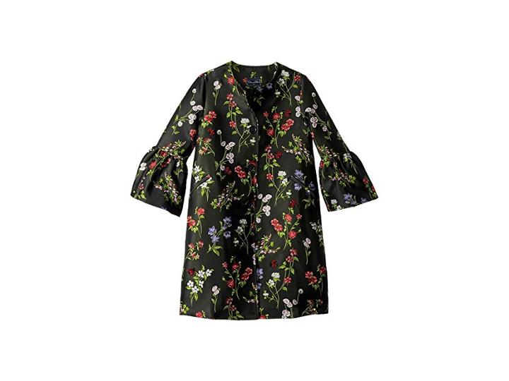 Oscar De La Renta Childrenswear Floral Ruffle Sleeve Button Up Jacket (big Kids) (black/green) Girl's Coat