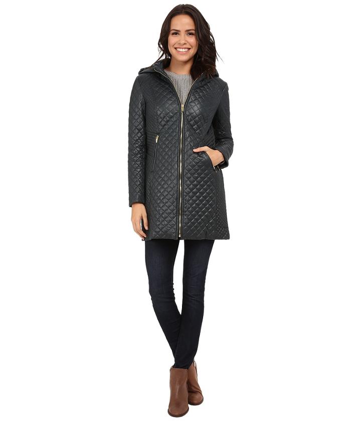 Via Spiga Diamond Quilt W/ Zip (bottle Green) Women's Coat