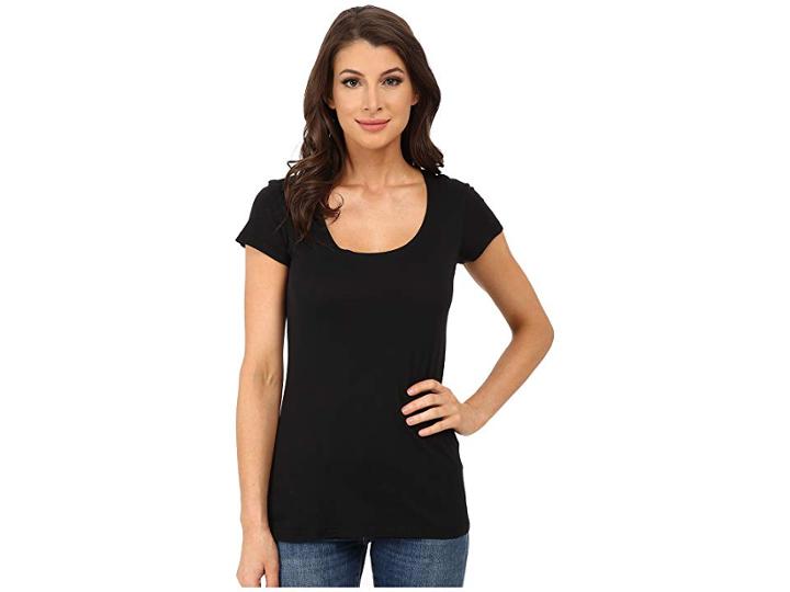 Allen Allen Basic Cap Sleeve Scoop Neck Tee (black) Women's T Shirt