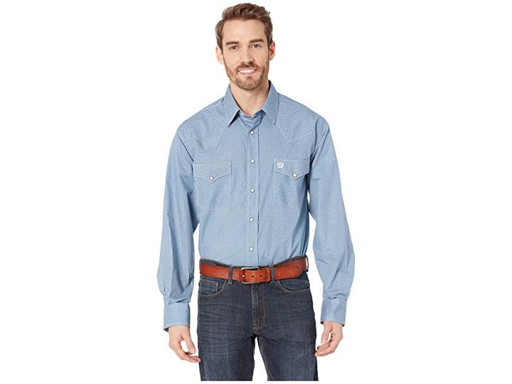 Cinch Long Sleeve Print Western (blue) Men's Clothing