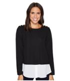 Calvin Klein Textured Twofer Top With Buttons (black) Women's Clothing