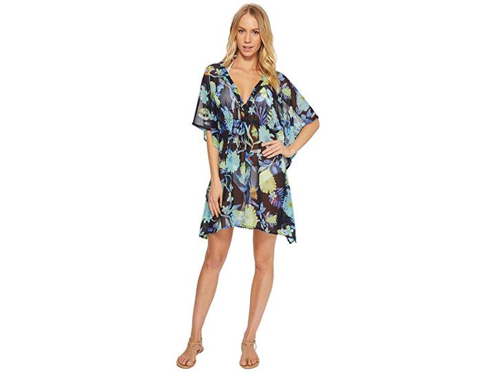 Echo Design Melba Floral Silky Caftan (navy) Women's Clothing
