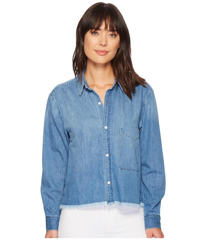 7 For All Mankind Cut Off Denim Shirt (authentic Sanded Blue) Women's T Shirt
