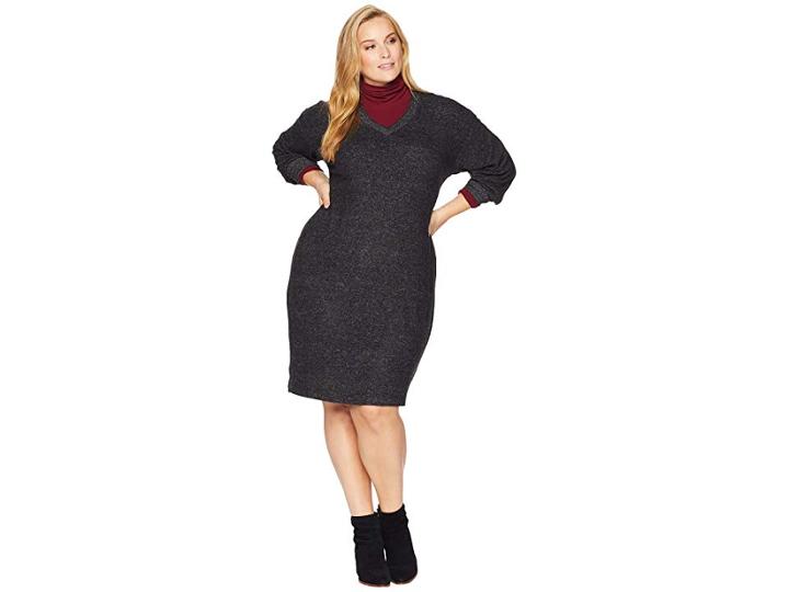 B Collection By Bobeau Plus Size Janice V-neck Cozy Dress (raven Black Mix) Women's Dress