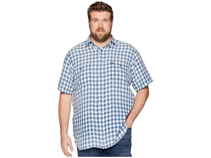 Polo Ralph Lauren Big Tall Linen Short Sleeve Sport Shirt (natural/indigo) Men's Clothing