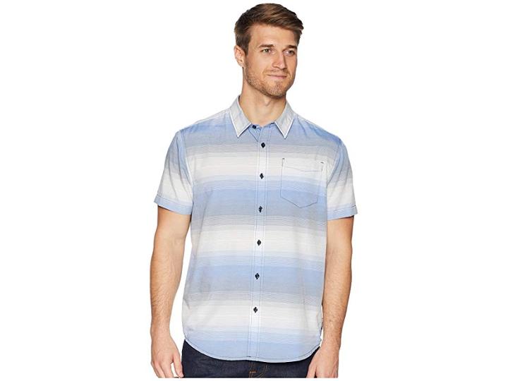 Prana Tamrack Stripe Short Sleeve (equinox Blue) Men's Short Sleeve Button Up