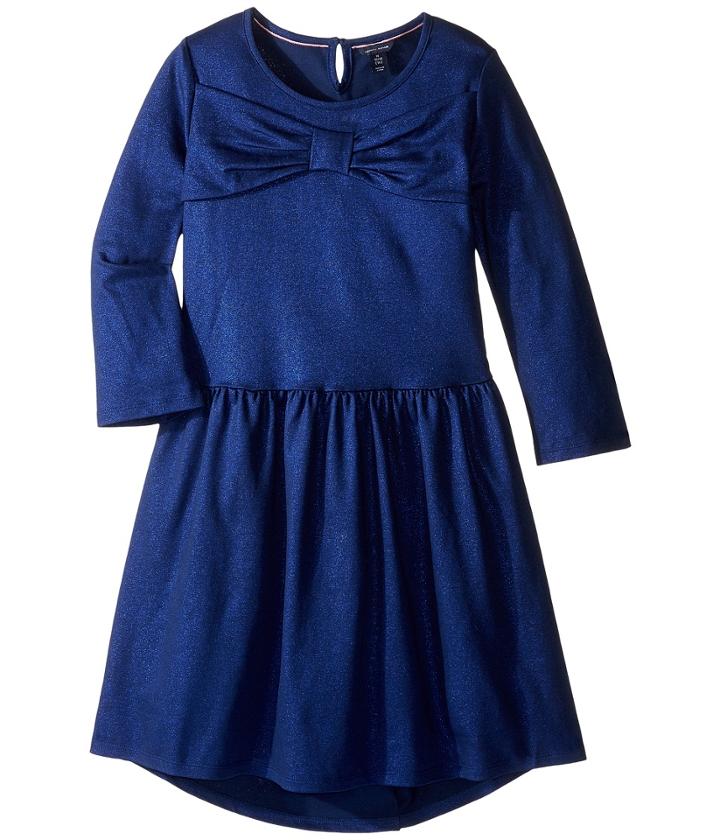 Tommy Hilfiger Kids Bow Front Tiered Dress (big Kids) (flag Blue) Girl's Dress