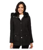 Jessica Simpson Quilted Anorak W/ Removable Hood And Faux Fur (black) Women's Coat