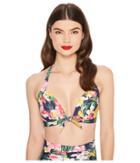 Unique Vintage Monroe Bikini Top (navy/tropical Floral) Women's Swimwear