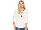 Wrangler Long Sleeve Peasant Top With Crochet Shoulders (ivory) Women's Long Sleeve Button Up