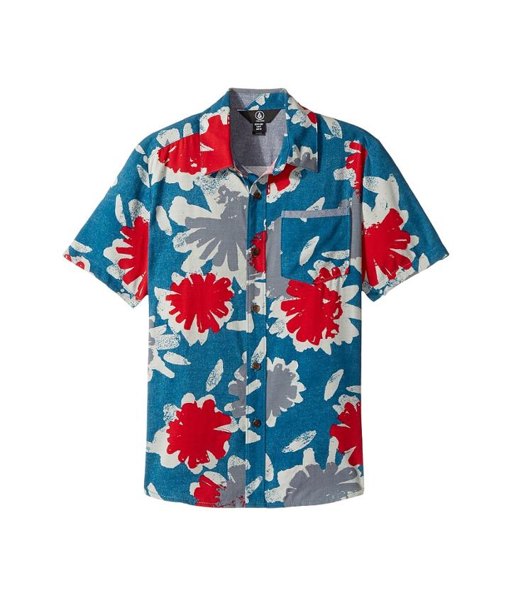 Volcom Kids Ballast Short Sleeve Shirt (big Kids) (flight Blue) Boy's Short Sleeve Button Up
