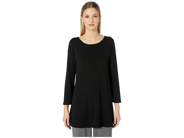 Eileen Fisher Ballet Neck Wide Sleeve Tunic (black) Women's Clothing