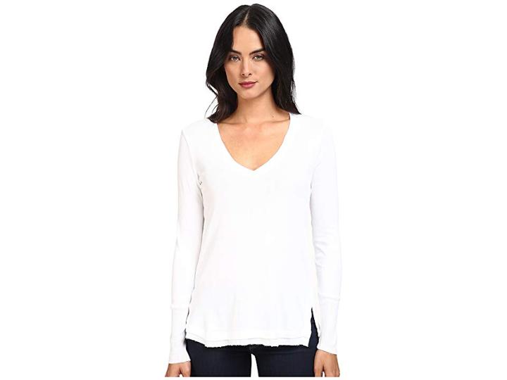 Splendid 1x1 Long Sleeve V-neck Top (white) Women's Clothing