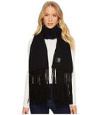 Ugg Solid Woven Scarf With Leather Fringe (black) Scarves