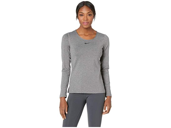 Nike Pro Warm Crew Top (charcoal Heathr/dark Grey/black) Women's Long Sleeve Pullover