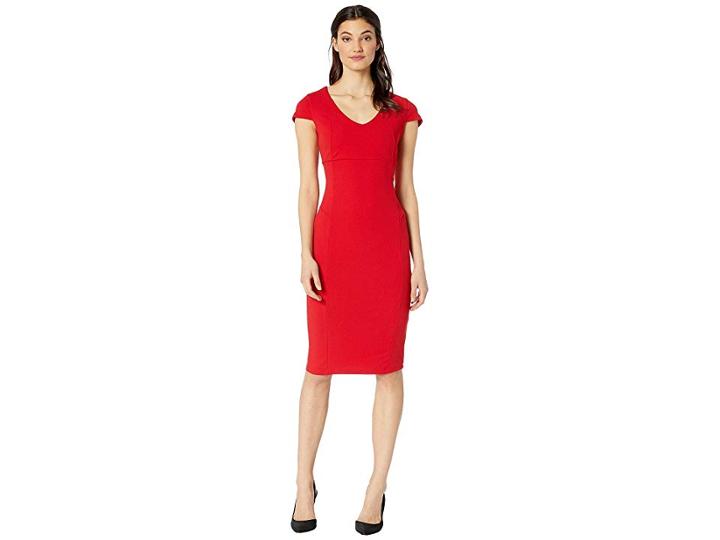 Bebe V-neck Cap Sleeve Fit Midi Dress (red) Women's Dress